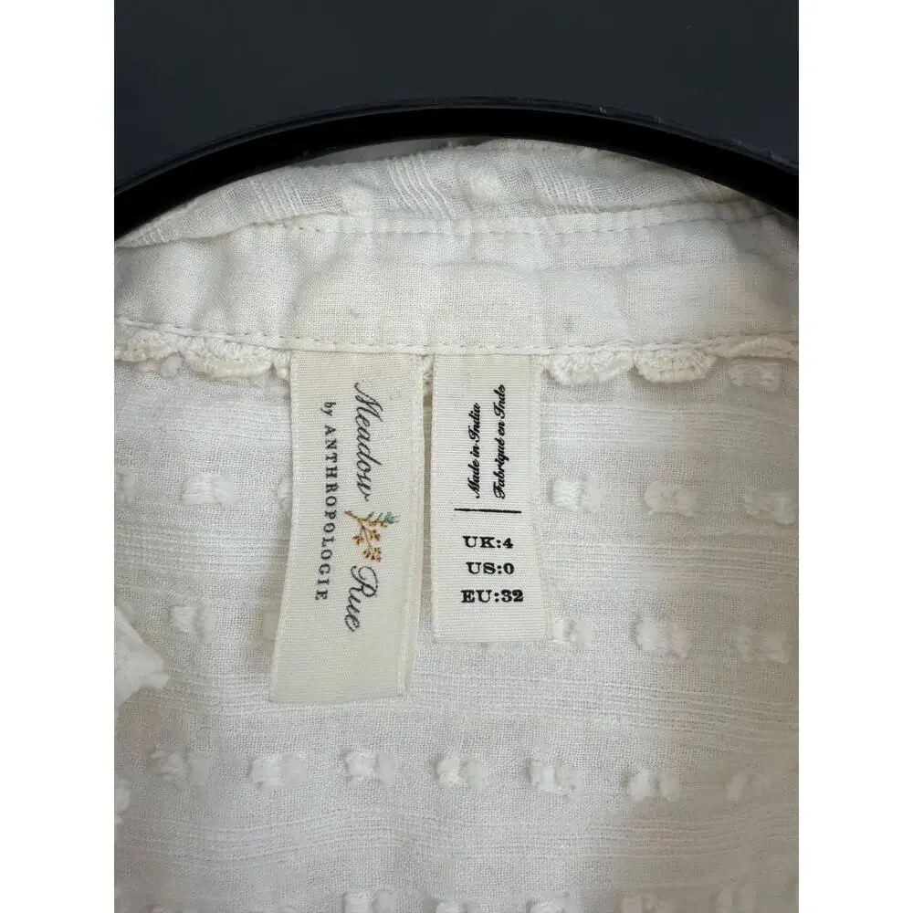 Anthropologie Meadow Rue Button Down Blouse Puff Sleeve Boho Textured